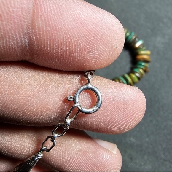 Sterling Silver Native American Disk Beaded Turquoise Necklace 24 Inches Long - Picture 8 of 9